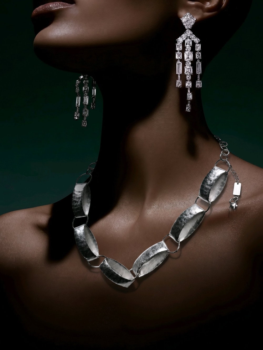 1990's Robert Lee Morris Soho Hammered Oval Link Statement Necklace 18-20" Adj. - Picture 5 of 9